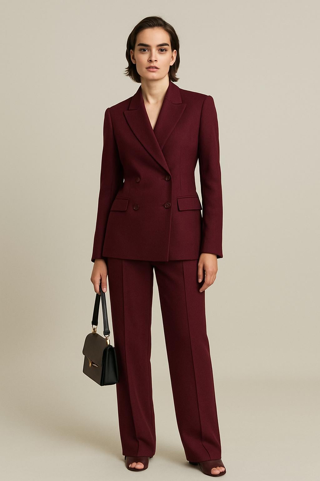 Women’s Tailored Two-Piece Suit – Double-Breasted Blazer & Straight-Leg Trousers – Elegant Formal Set for Workwear and Events by NAARVI