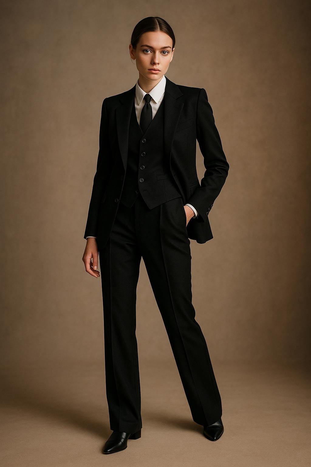 Women’s Three-Piece Black Suit – Tailored Office Blazer, Waistcoat & Trousers – Formal Business Attire – Custom Fit Workwear Set by NAARVI