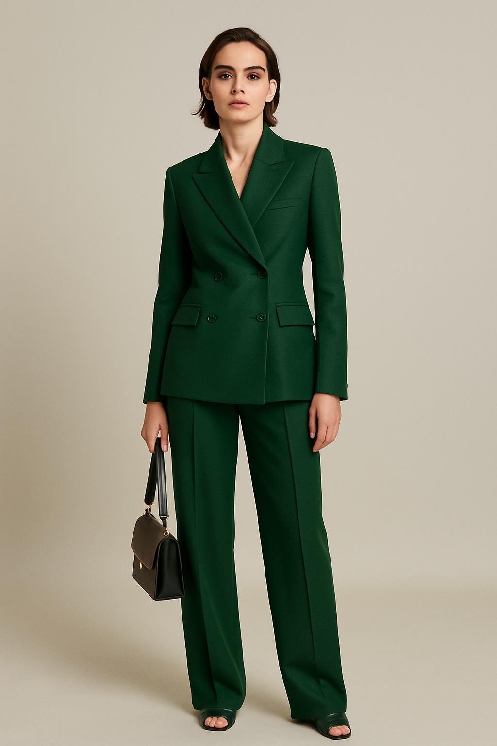 Women’s Tailored Two-Piece Suit – Double-Breasted Blazer & Straight-Leg Trousers – Elegant Formal Set for Workwear and Events by NAARVI