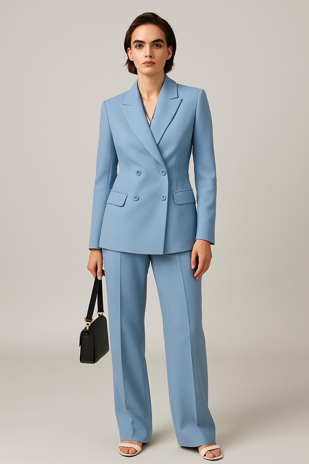 Women’s Tailored Two-Piece Suit – Double-Breasted Blazer & Straight-Leg Trousers – Elegant Formal Set for Workwear and Events by NAARVI