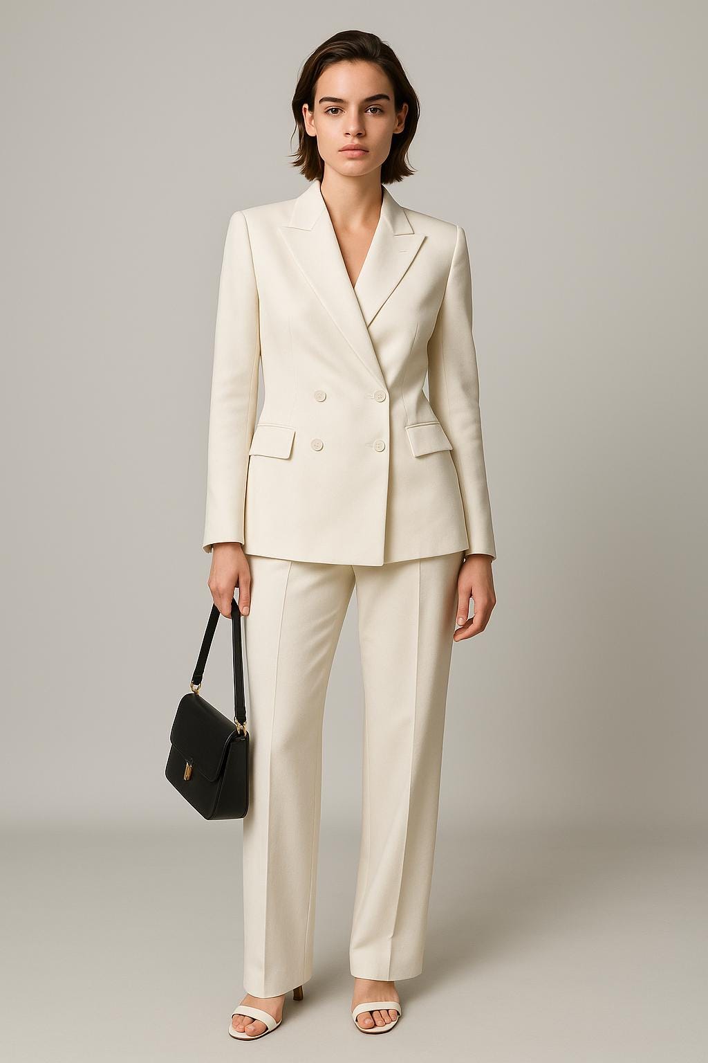 Women’s Tailored Two-Piece Suit – Double-Breasted Blazer & Straight-Leg Trousers – Elegant Formal Set for Workwear and Events by NAARVI